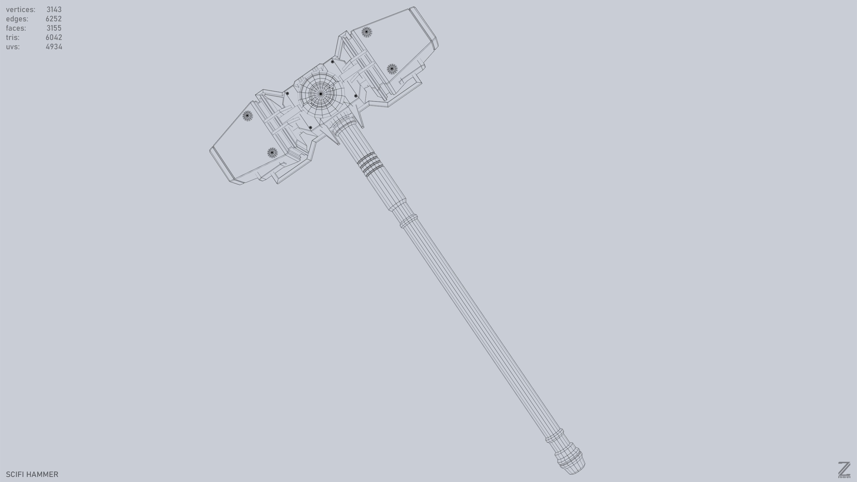 Scifi hammer Low-poly 3D model_13
