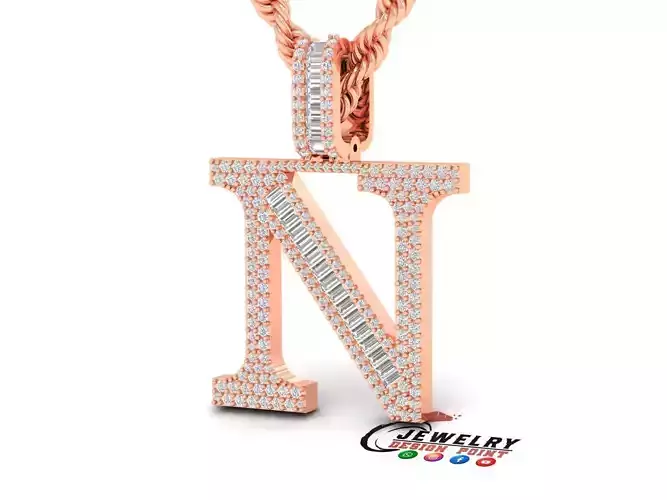 Custom Initial N Letter Diamond Pendant AtoZ Alphabet Necklace