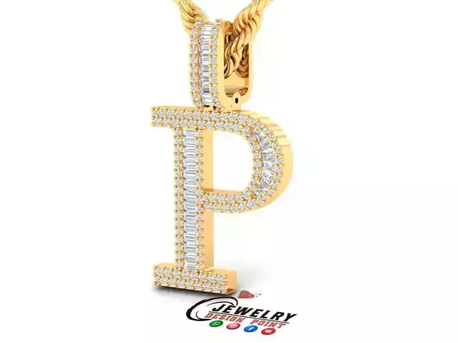 Custom Initial P Letter Diamond Pendant AtoZ Alphabet Necklace 3D print model