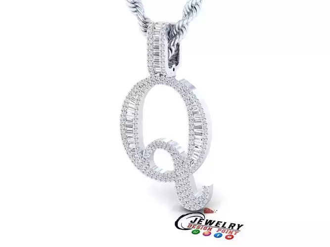 Custom Initial Q Letter Diamond Pendant AtoZ Alphabet Necklace