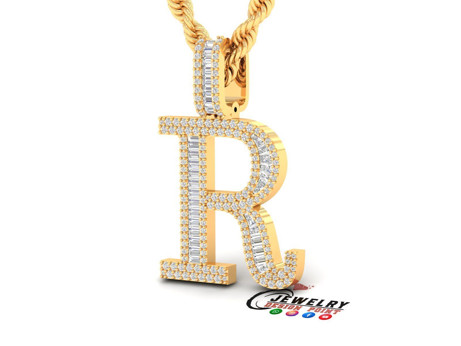 Custom Initial R Letter Diamond Pendant AtoZ Alphabet Necklace 3D print model_2