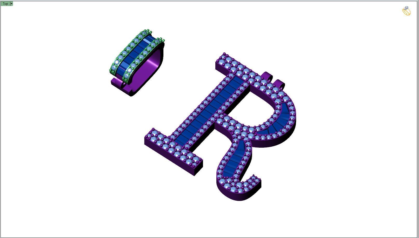 Custom Initial R Letter Diamond Pendant AtoZ Alphabet Necklace 3D print model_12