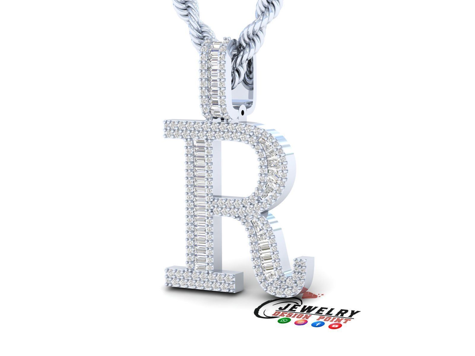 Custom Initial R Letter Diamond Pendant AtoZ Alphabet Necklace 3D print model_3
