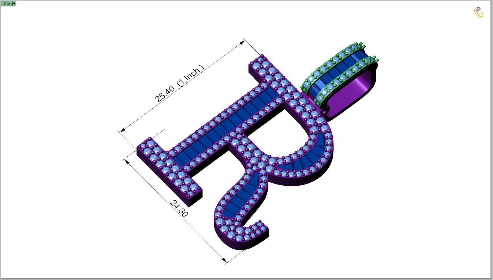 Custom Initial R Letter Diamond Pendant AtoZ Alphabet Necklace 3D print model_4