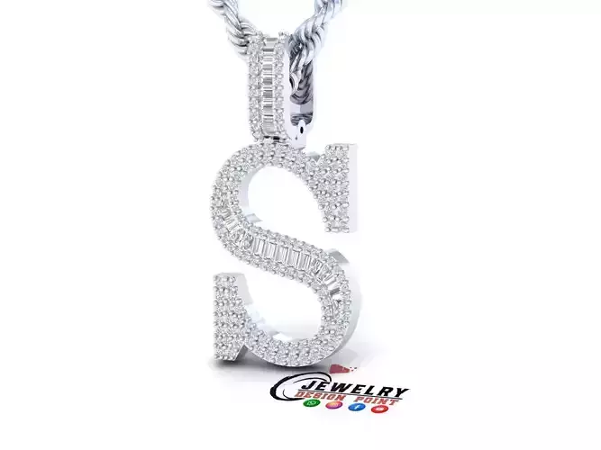 Custom Initial S Letter Diamond Pendant AtoZ Alphabet Necklace