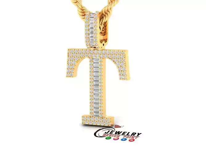Custom Initial T Letter Diamond Pendant AtoZ Alphabet Necklace 3D print model