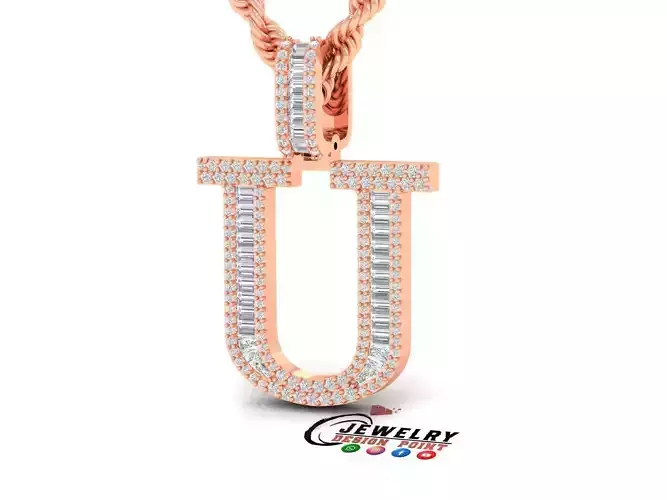 Custom Initial U Letter Diamond Pendant AtoZ Alphabet Necklace