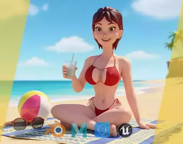 Cartoon Woman in Red Bikini girlfriend