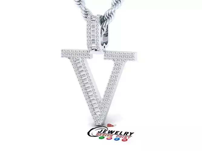 Custom Initial V Letter Diamond Pendant AtoZ Alphabet Necklace