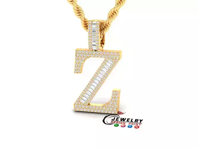 Custom Initial Z Letter Diamond Pendant AtoZ Alphabet Necklace