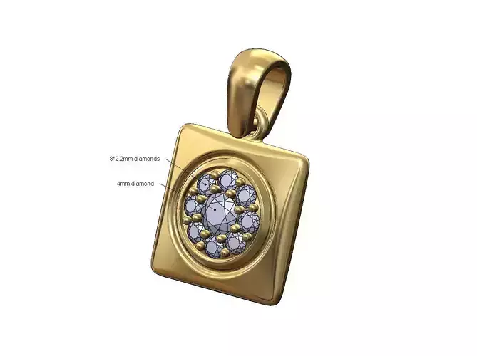 Diamond cluster square cushion pendant charm with bail