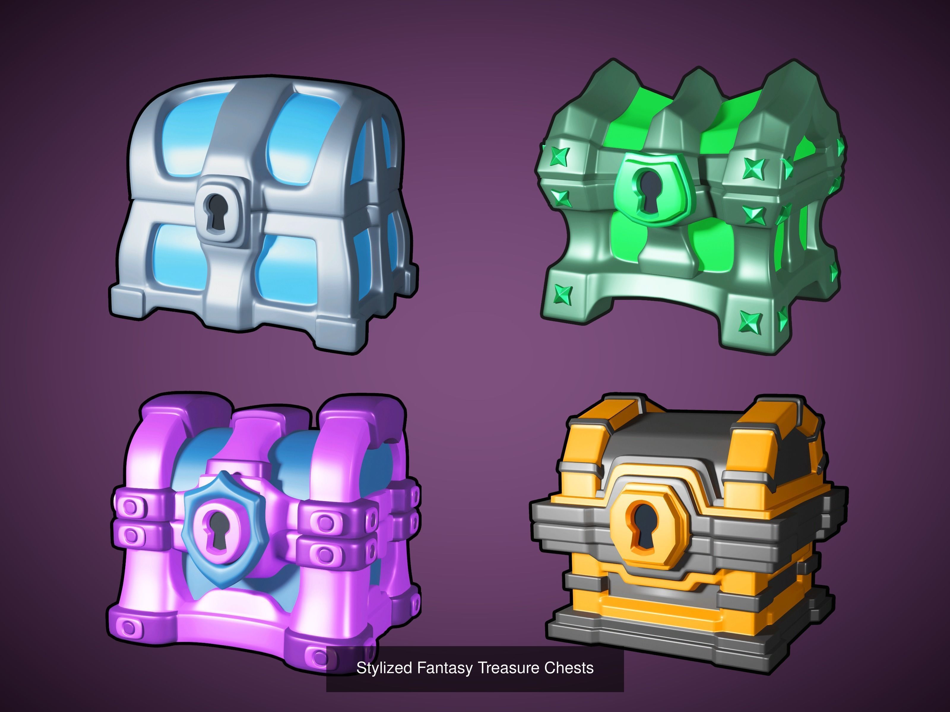 Stylized Treasure Chests -  Casual-Fantasy Megapack  3D Model Collection_5