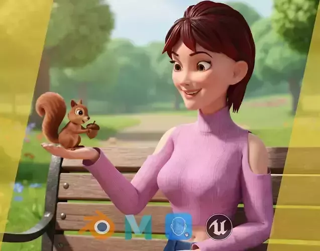 Cartoon Young Woman in Casual girlfriend