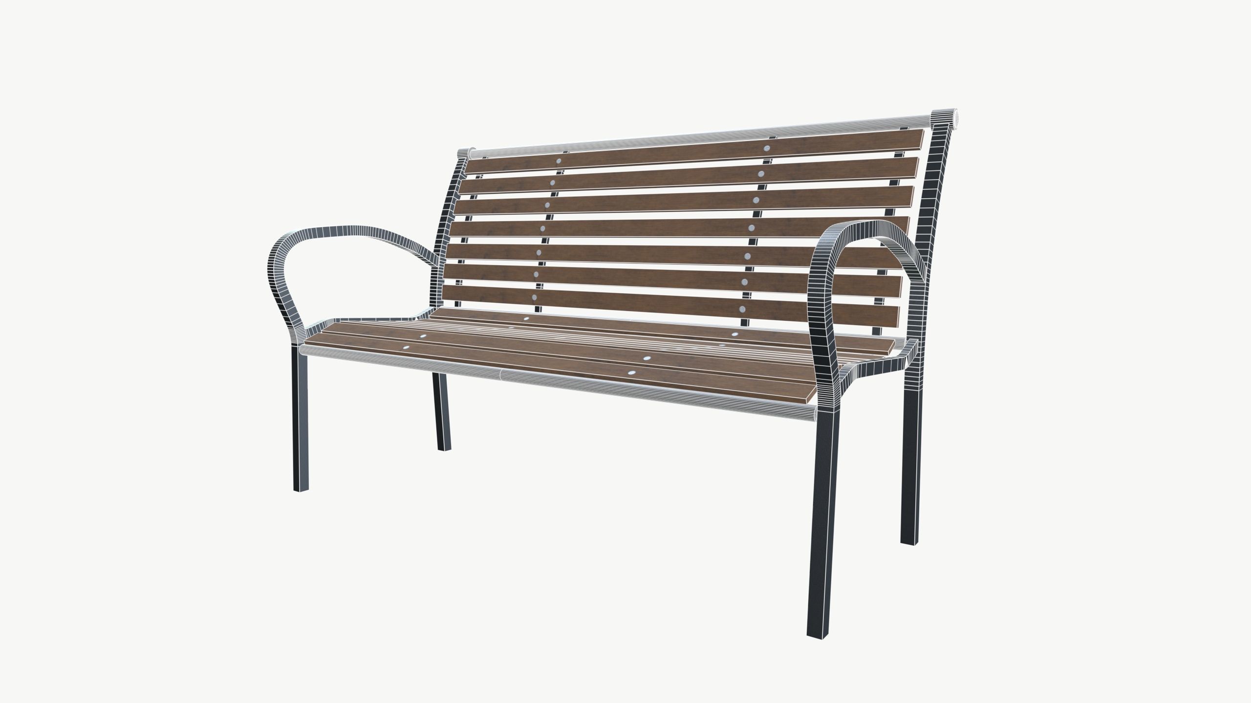 Park Bench Low-poly 3D model_7