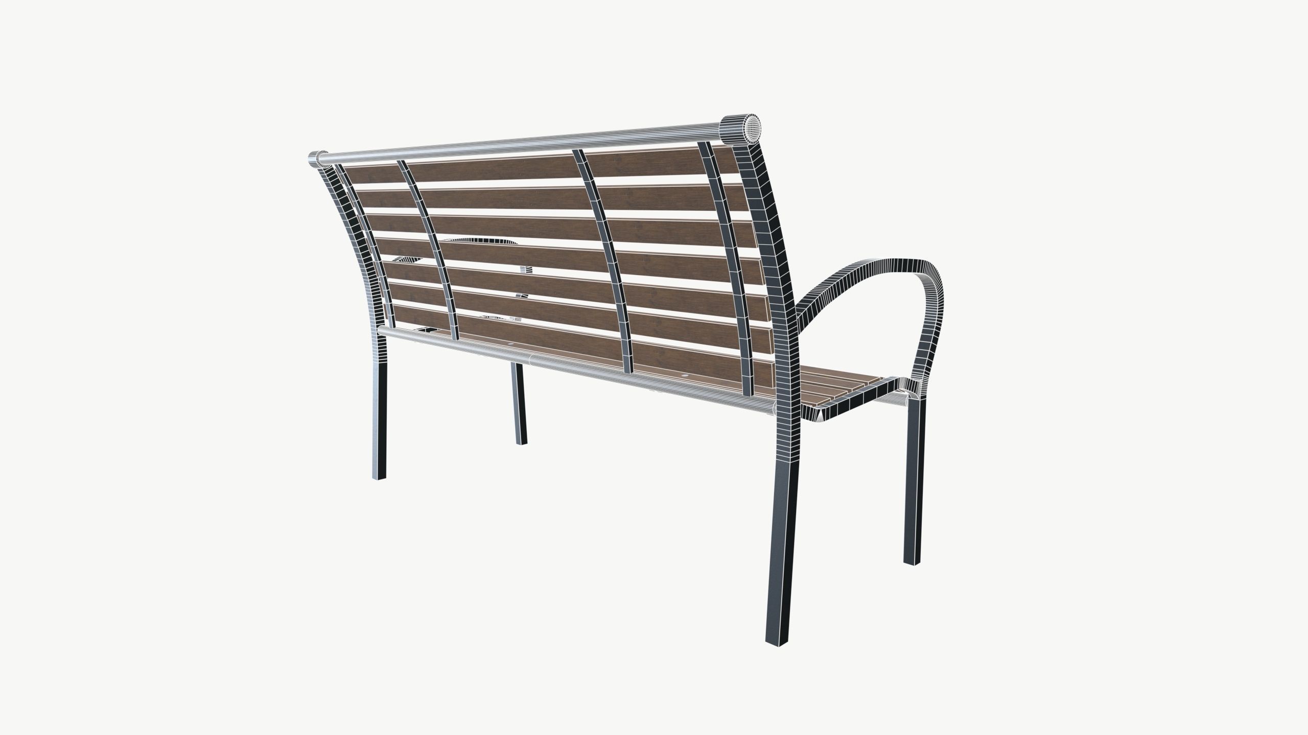 Park Bench Low-poly 3D model_8
