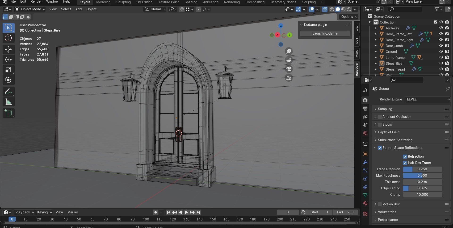 Classic Arch Wooden Double Glass Main Door 3D model_18