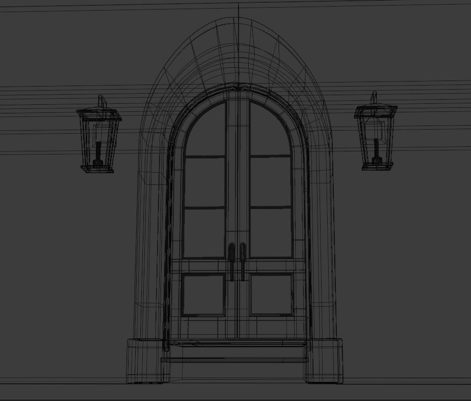 Classic Arch Wooden Double Glass Main Door 3D model_14