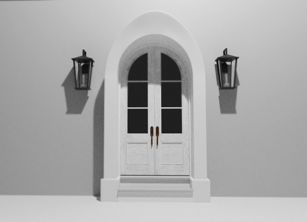 Classic Arch Wooden Double Glass Main Door 3D model_2