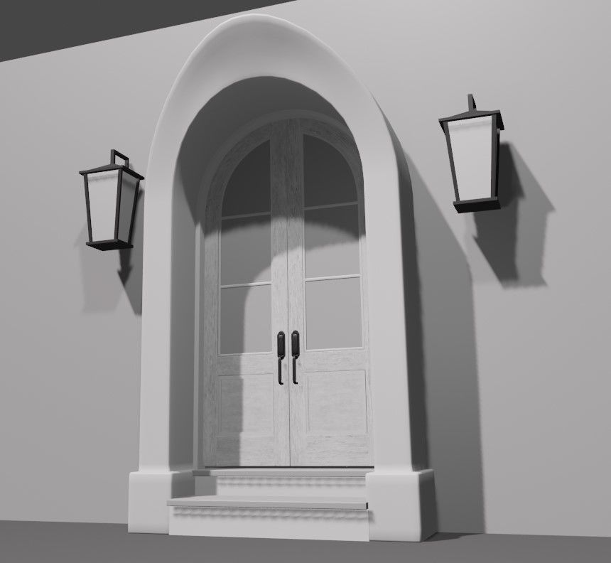 Classic Arch Wooden Double Glass Main Door 3D model_9