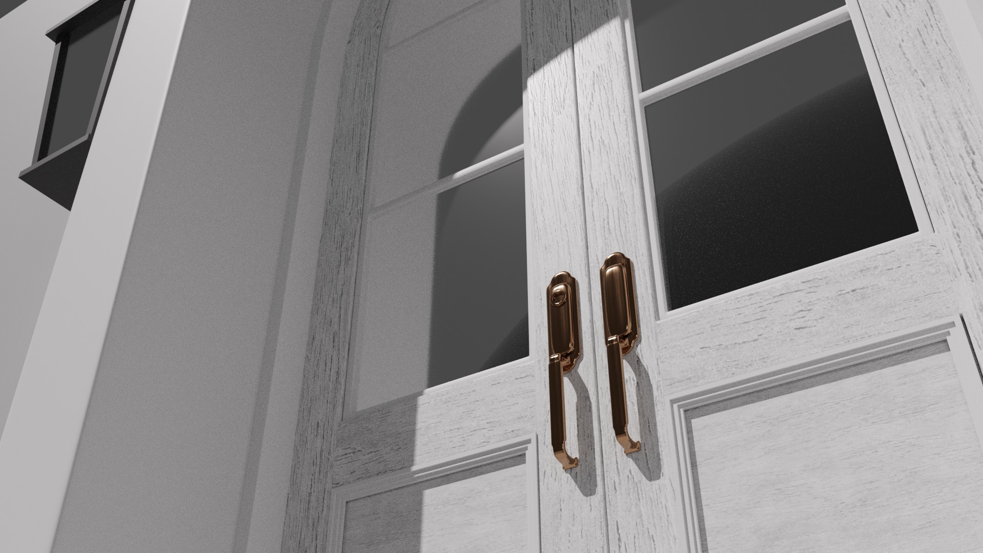 Classic Arch Wooden Double Glass Main Door 3D model_12