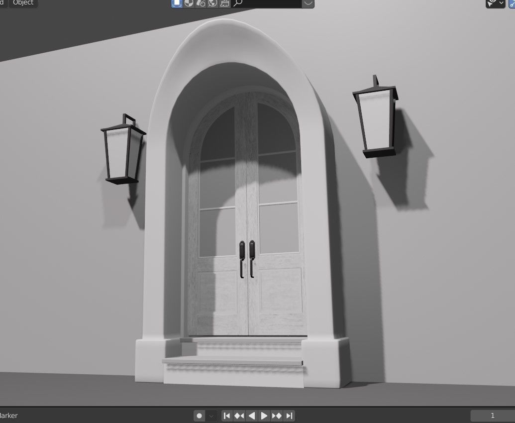 Classic Arch Wooden Double Glass Main Door 3D model_8