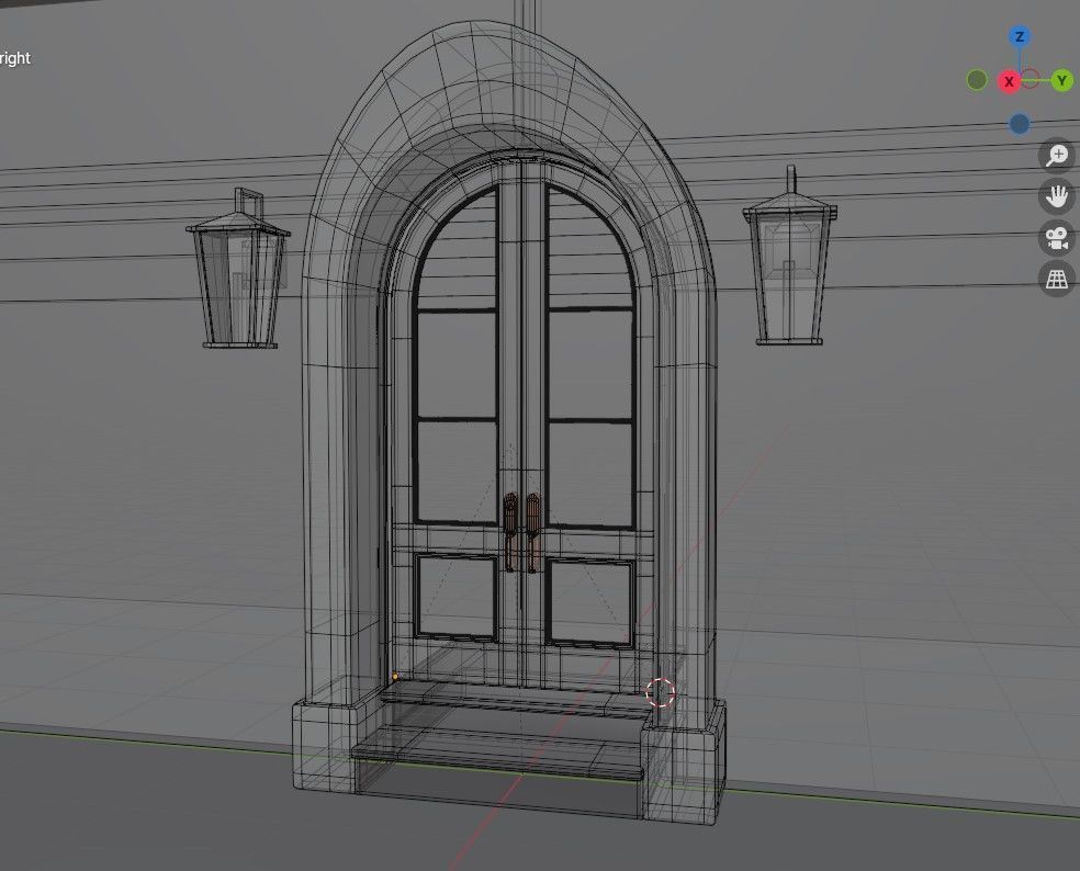 Classic Arch Wooden Double Glass Main Door 3D model_21
