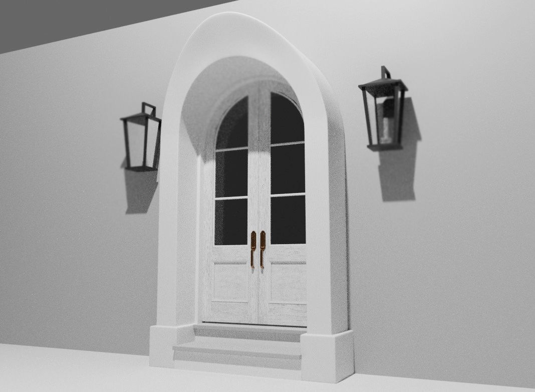Classic Arch Wooden Double Glass Main Door 3D model_1