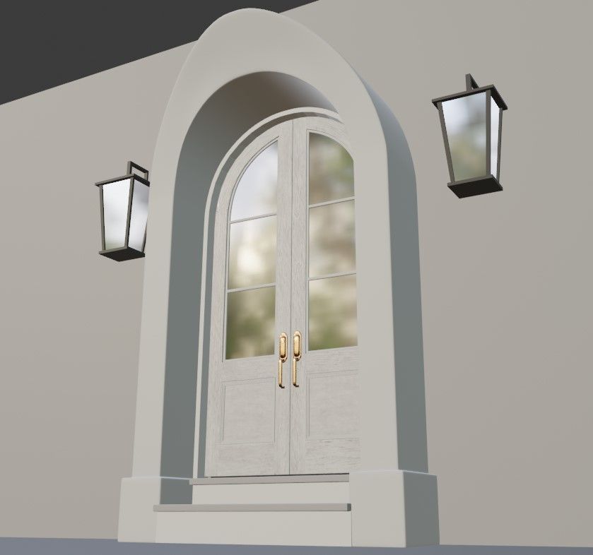 Classic Arch Wooden Double Glass Main Door 3D model_5