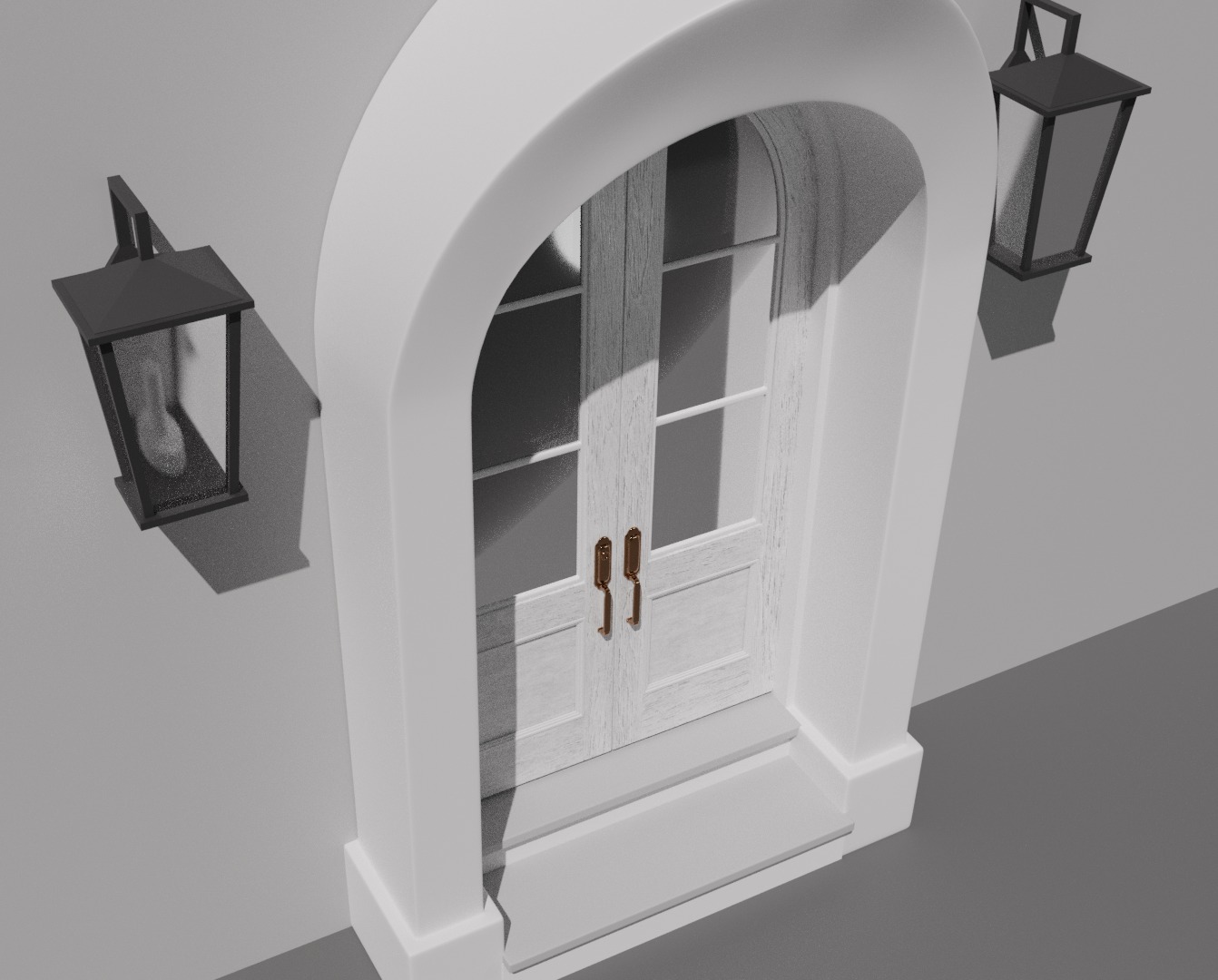 Classic Arch Wooden Double Glass Main Door 3D model_13
