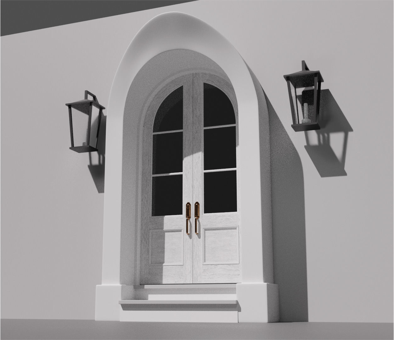 Classic Arch Wooden Double Glass Main Door 3D model_4