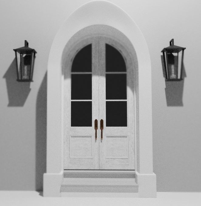 Classic Arch Wooden Double Glass Main Door 3D model_3