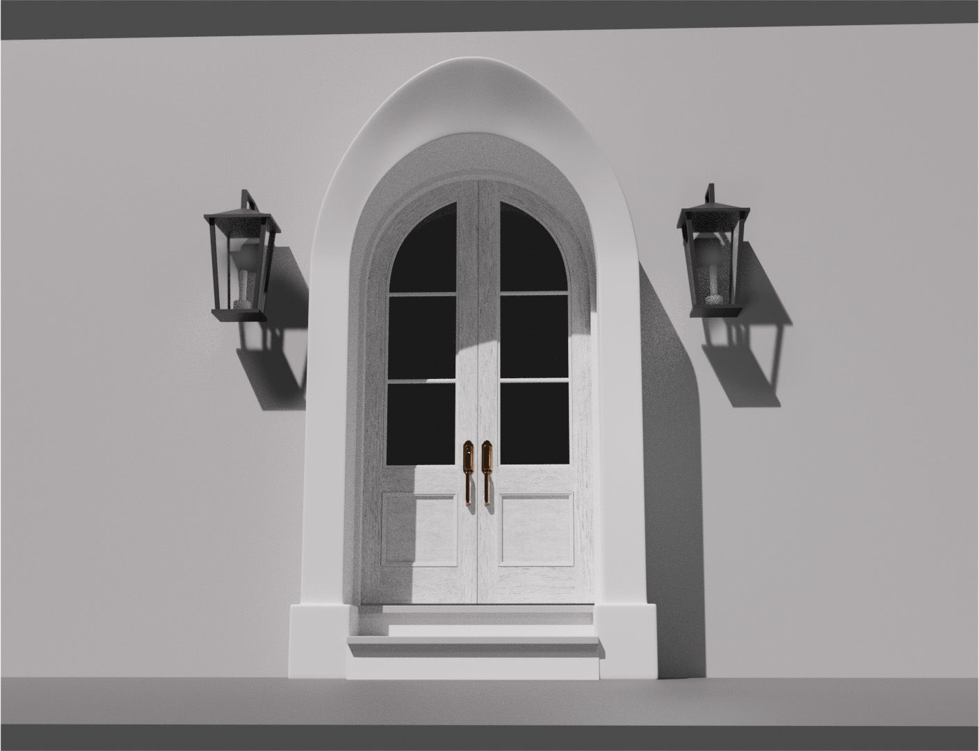 Classic Arch Wooden Double Glass Main Door 3D model_7