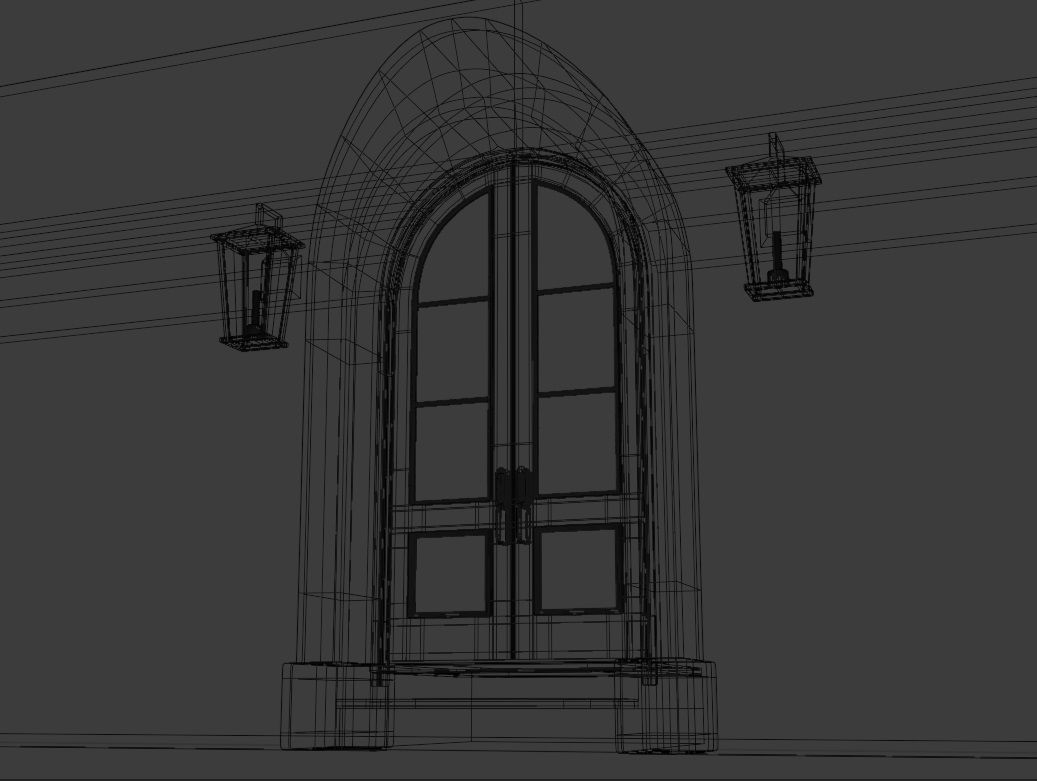 Classic Arch Wooden Double Glass Main Door 3D model_15