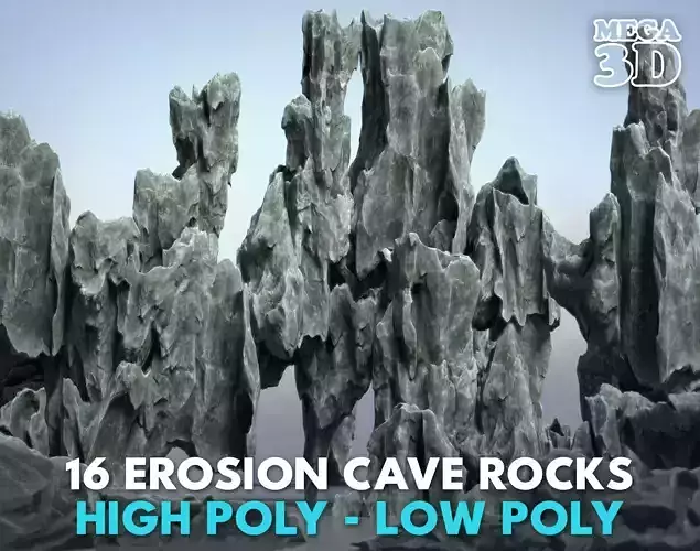 16 Erosion Cave Rocks - 240923 Low-poly 3D model