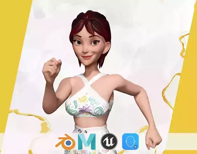 woman in summer sportswear jogging female Low-poly 3D model