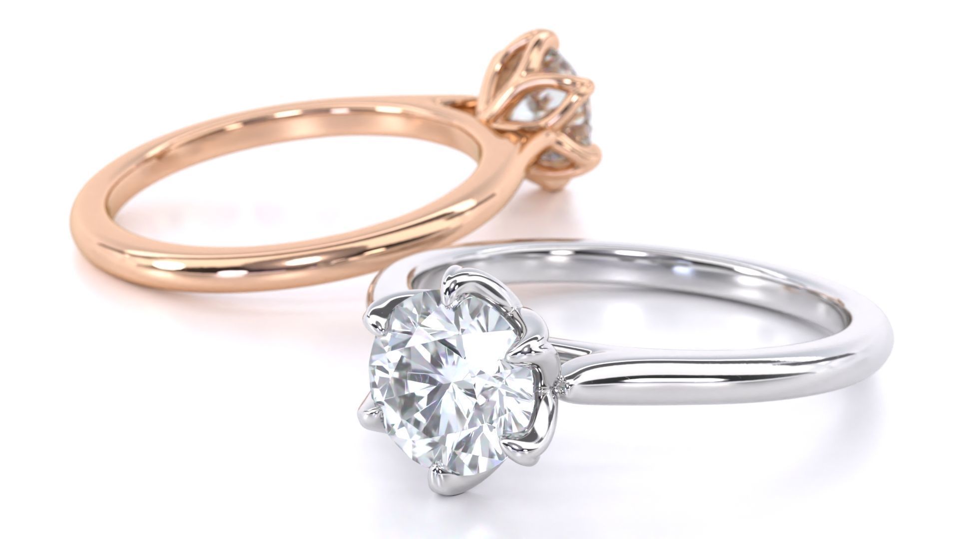 Round Solitaire with Tulip Setting Engagement Rings 3D print model_8