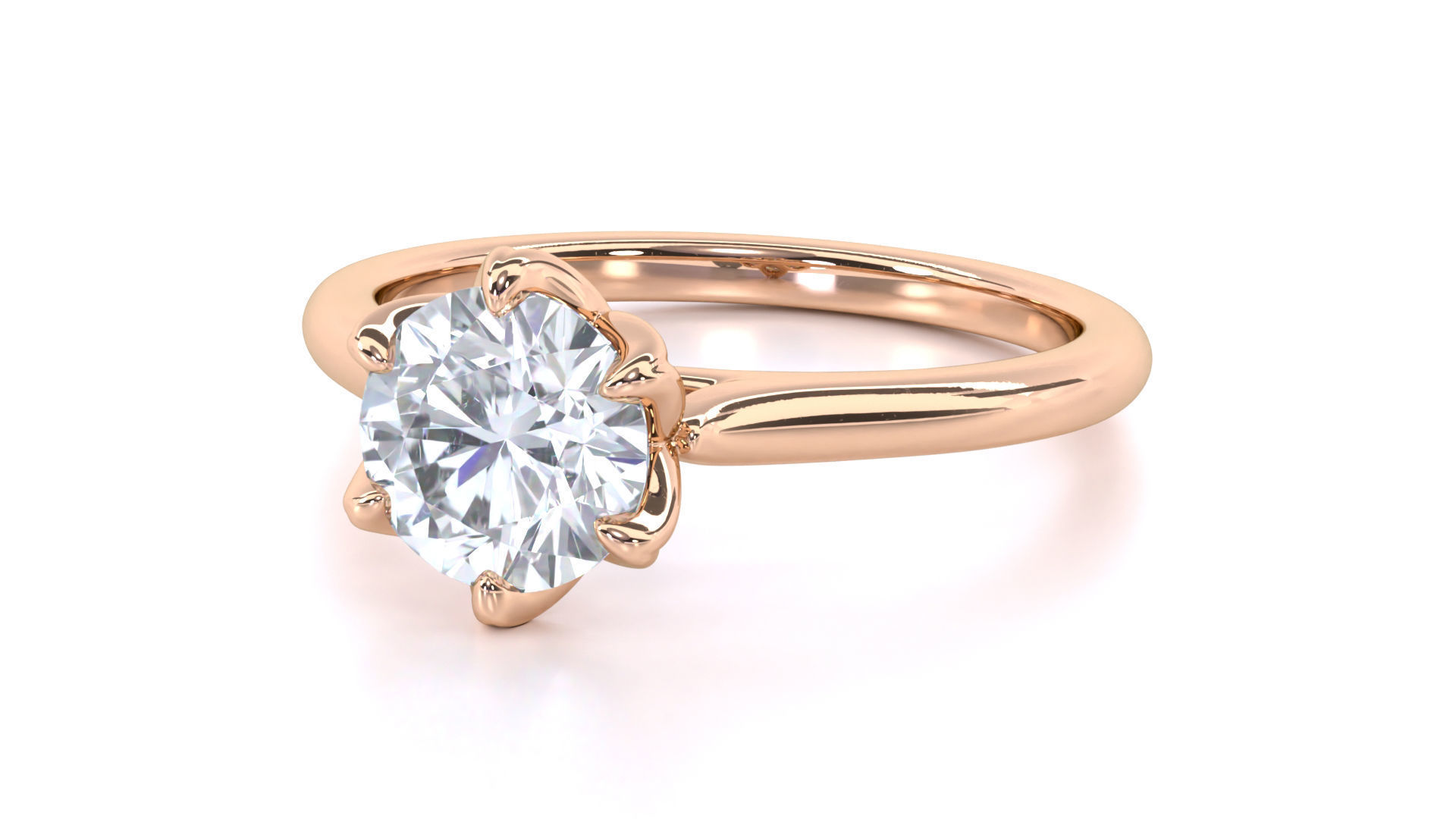 Round Solitaire with Tulip Setting Engagement Rings 3D print model_4