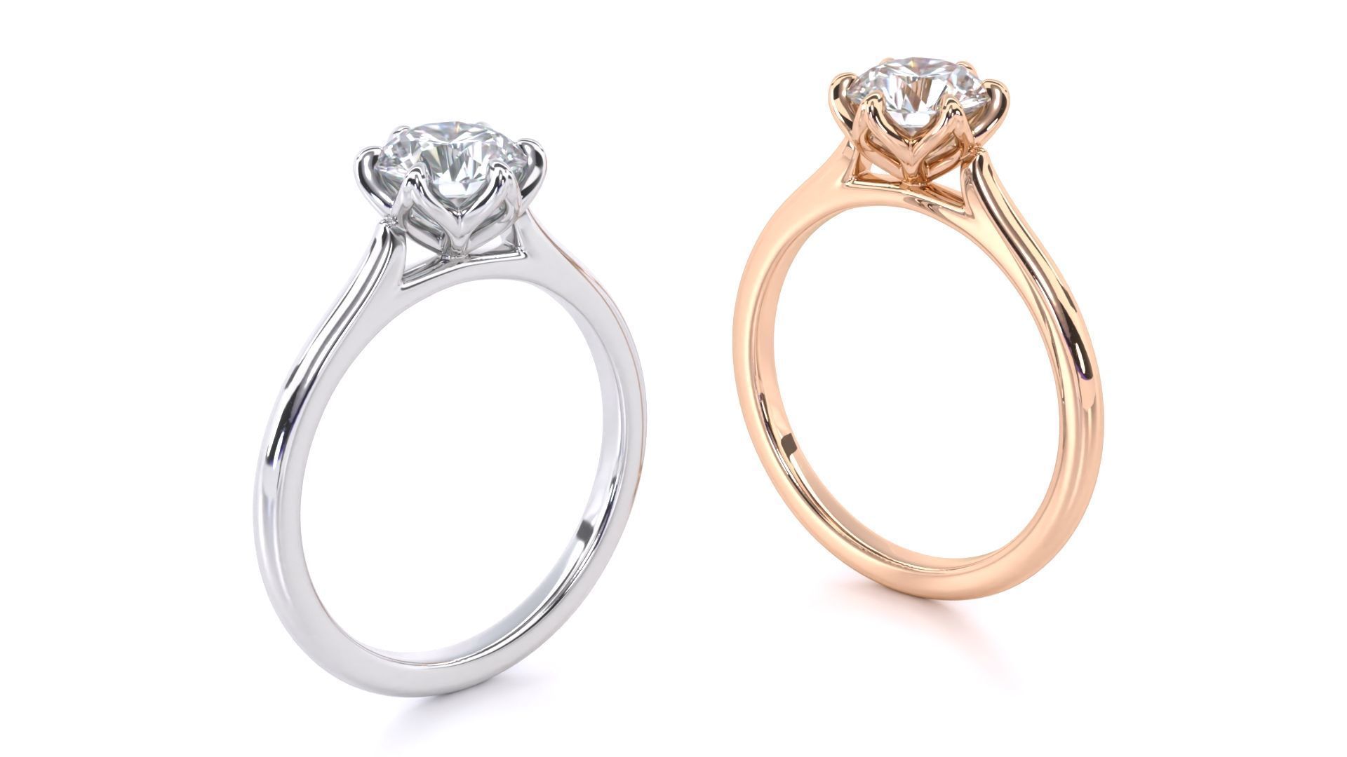 Round Solitaire with Tulip Setting Engagement Rings 3D print model_11