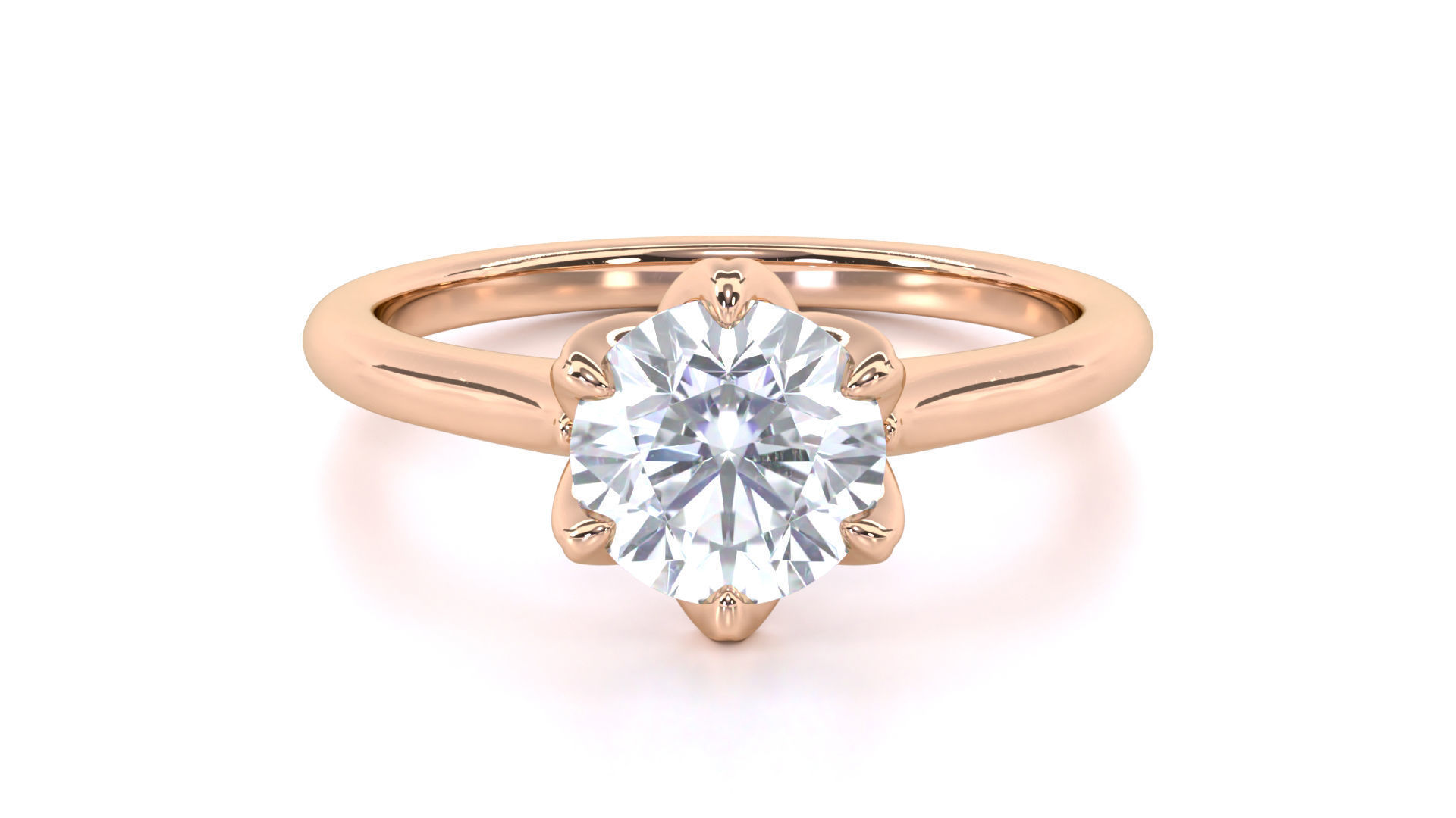 Round Solitaire with Tulip Setting Engagement Rings 3D print model_7