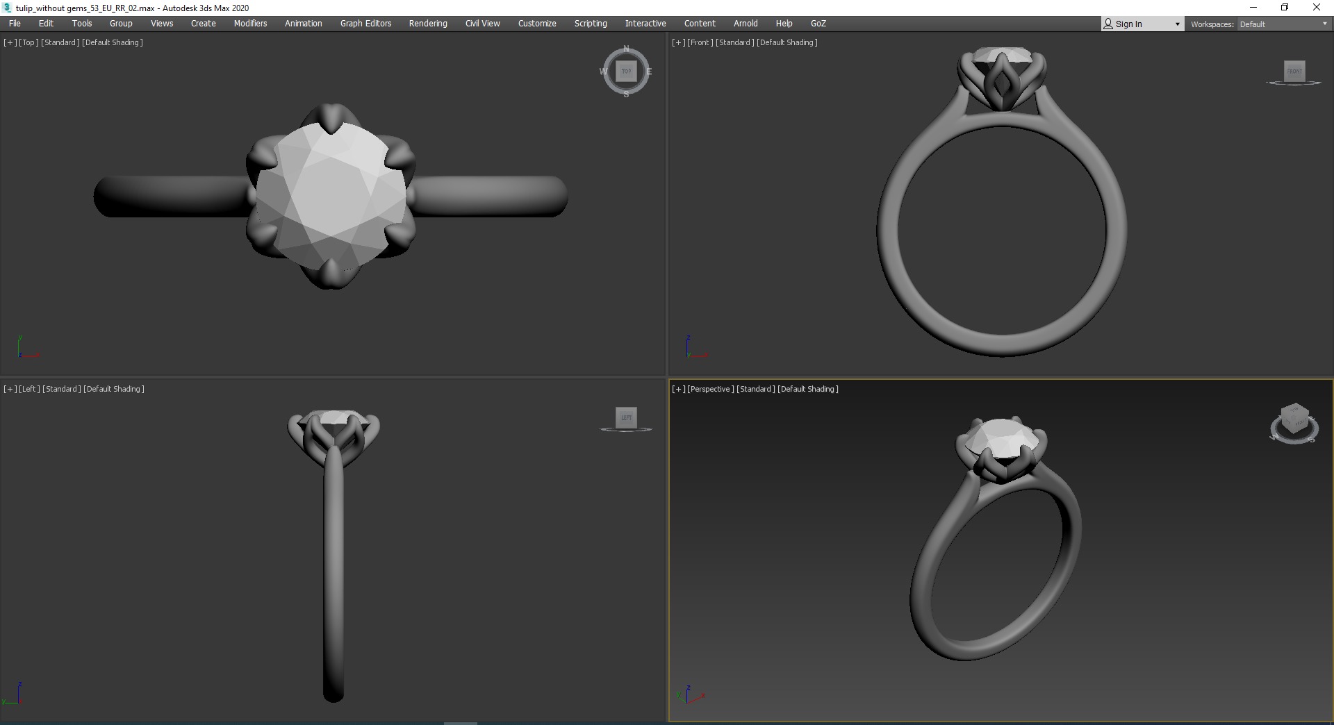 Round Solitaire with Tulip Setting Engagement Rings 3D print model_17