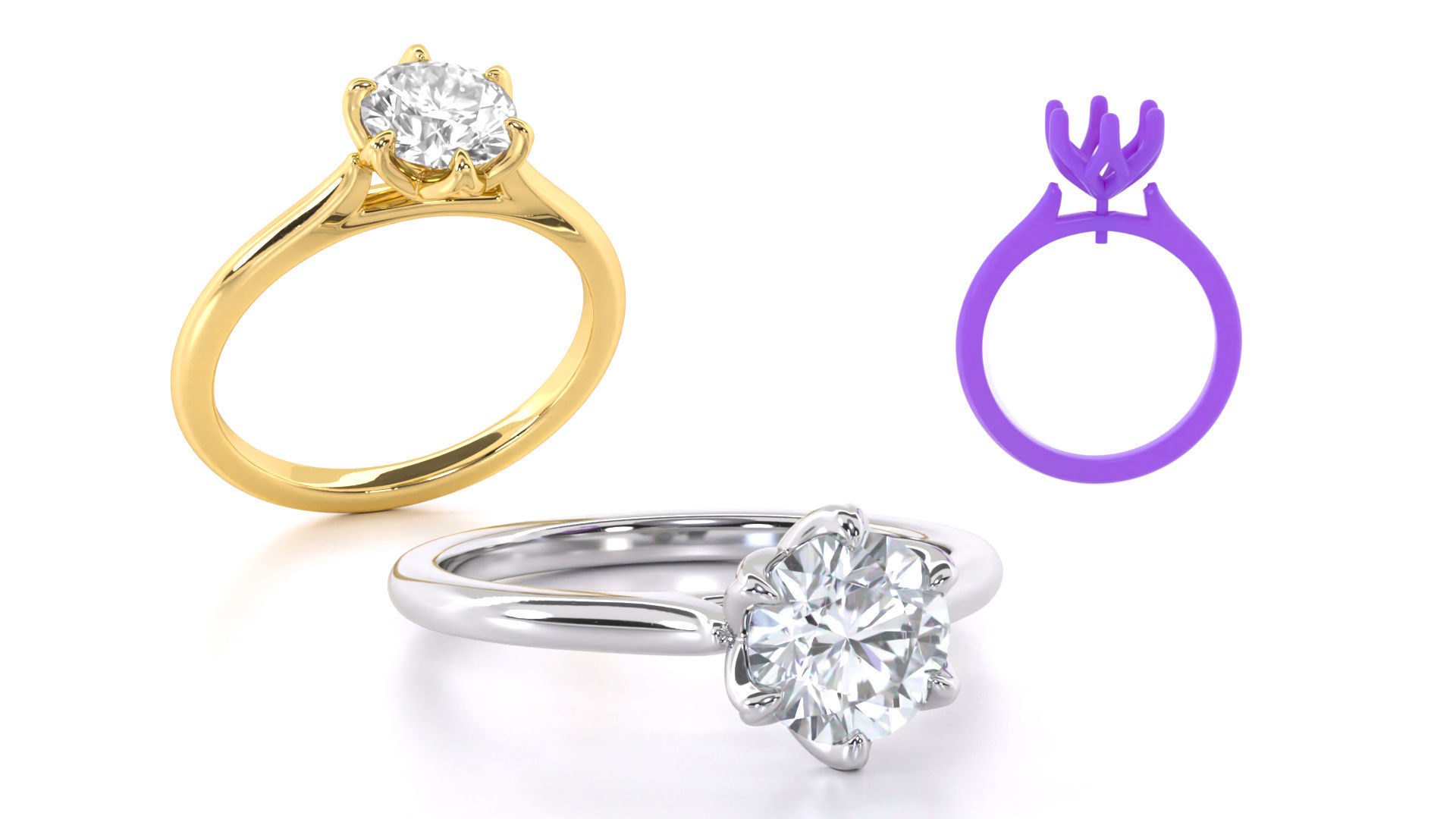 Round Solitaire with Tulip Setting Engagement Rings 3D print model_1