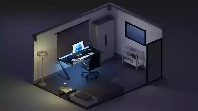Low Poly Asian Isometric Room Low-poly 3D model