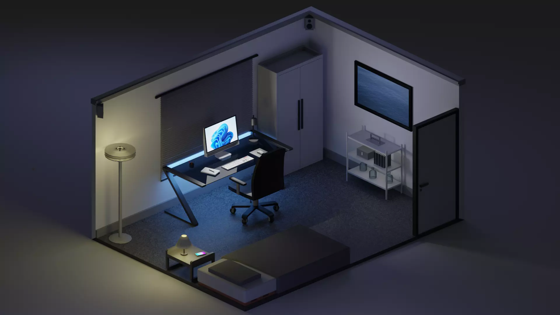 Low Poly Asian Isometric Room Low-poly 3D model_0