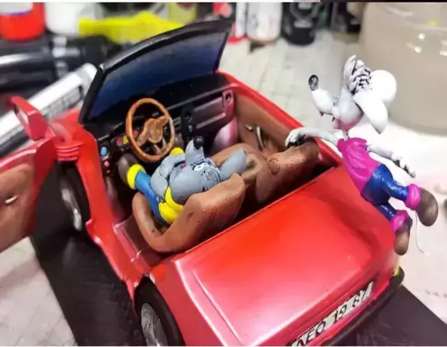 Leopold the cat car with mice for 3D printing STL