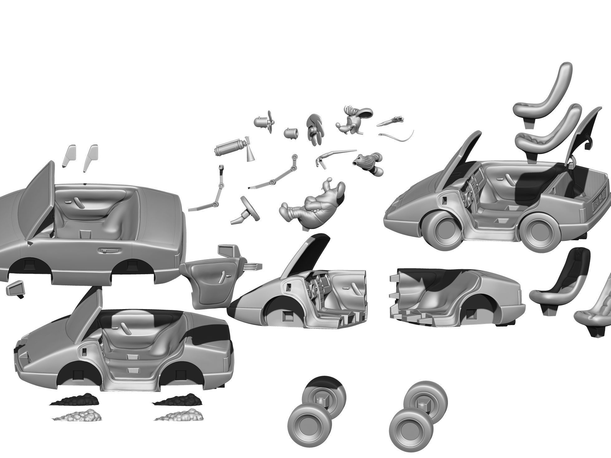 Leopold the cat car with mice for 3D printing STL 3D print model_22