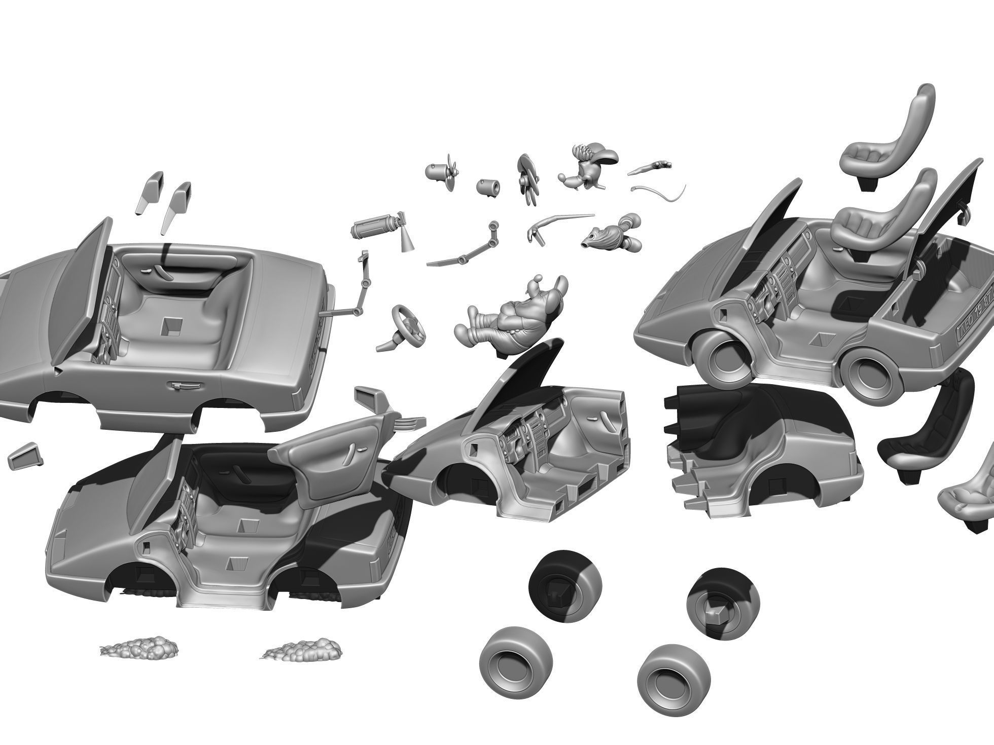 Leopold the cat car with mice for 3D printing STL 3D print model_23