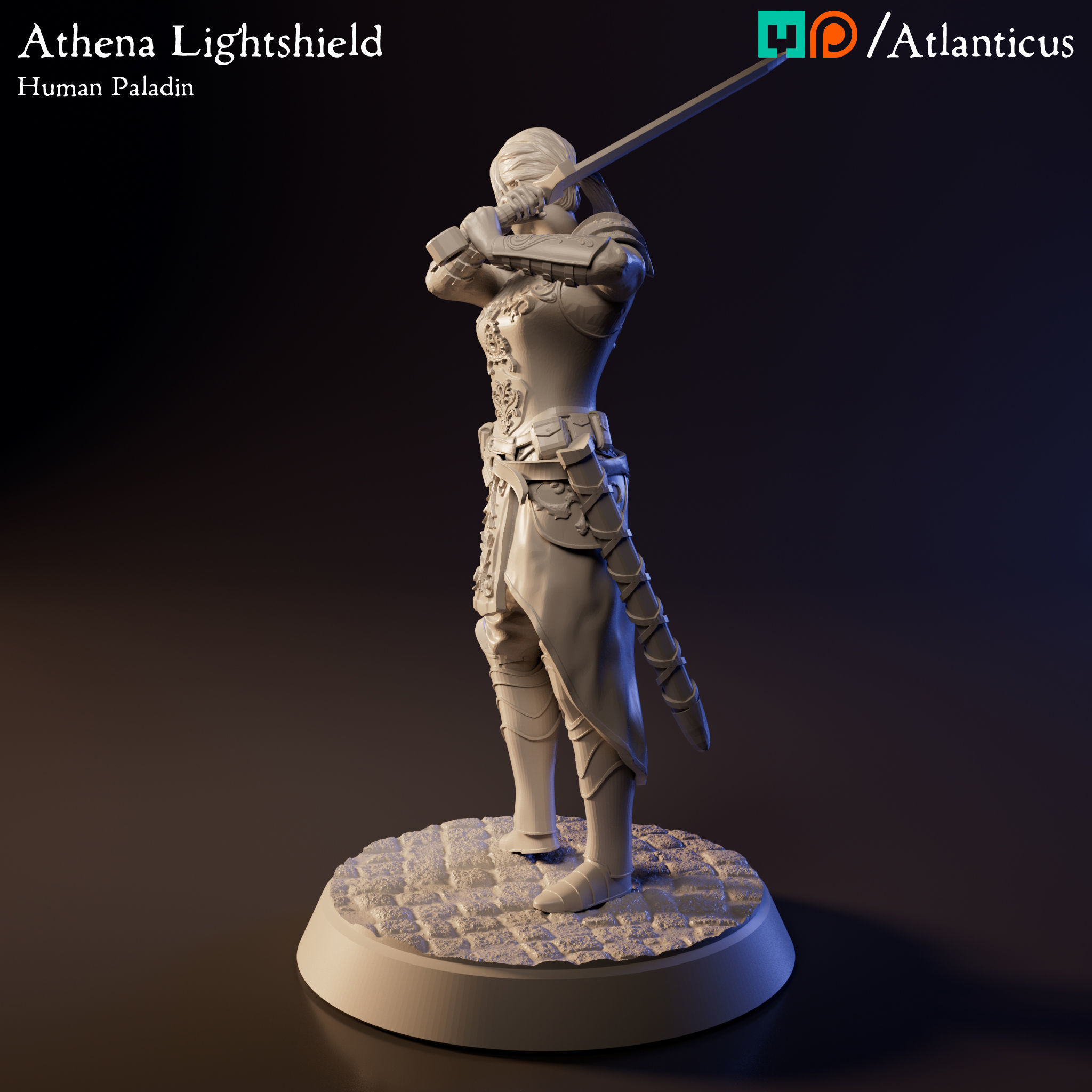 Female Human Paladin - Athena Lightshield - Sword 2H 3D print model_6