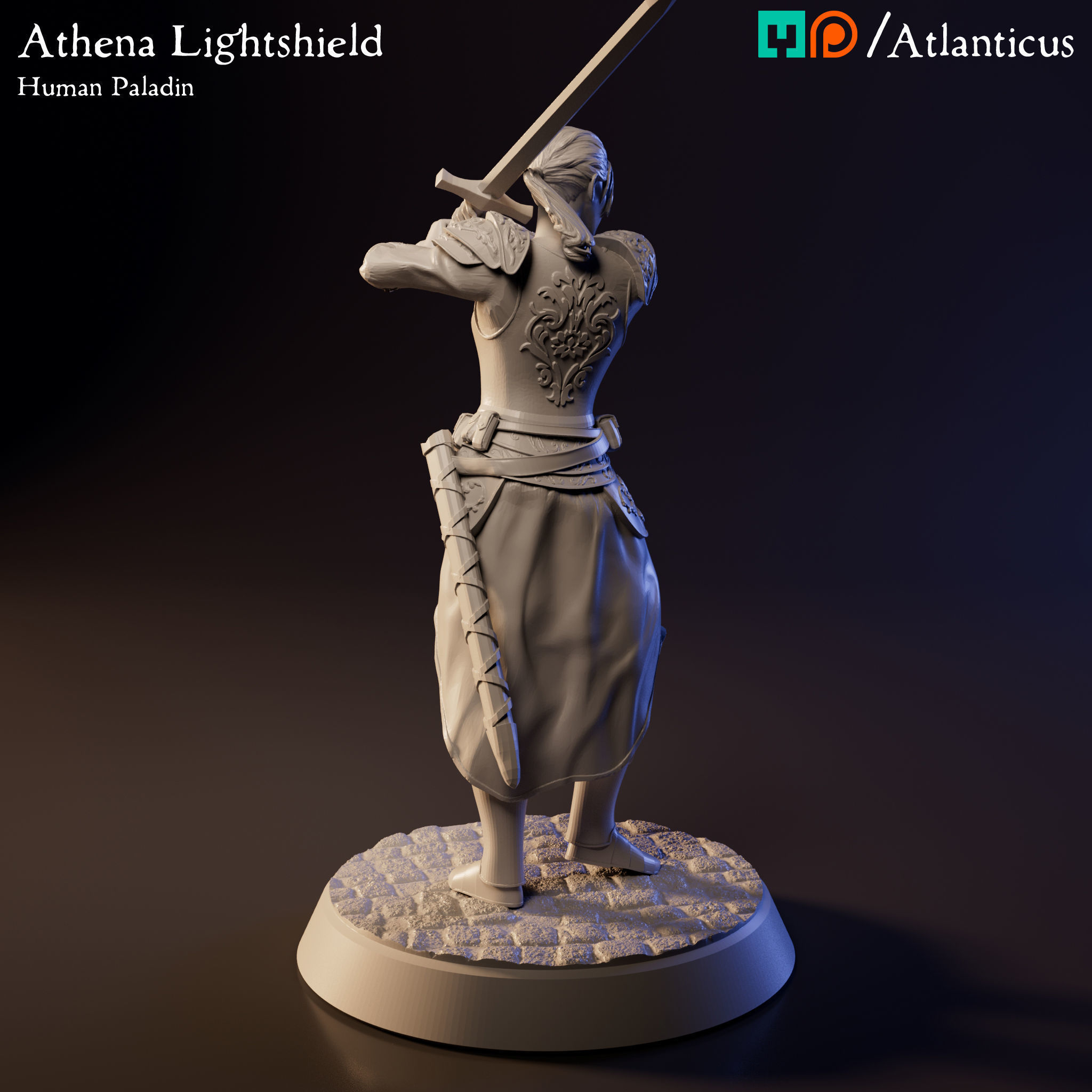 Female Human Paladin - Athena Lightshield - Sword 2H 3D print model_4