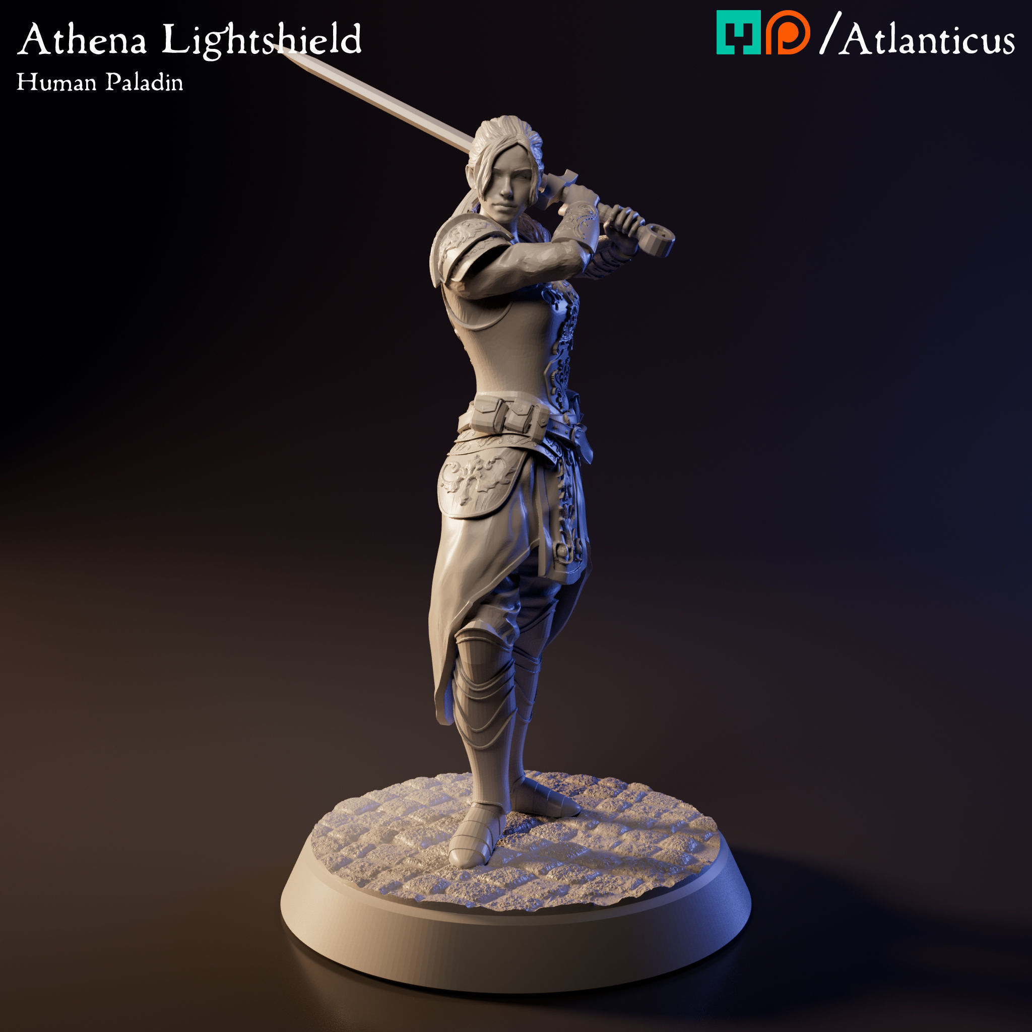 Female Human Paladin - Athena Lightshield - Sword 2H 3D print model_1