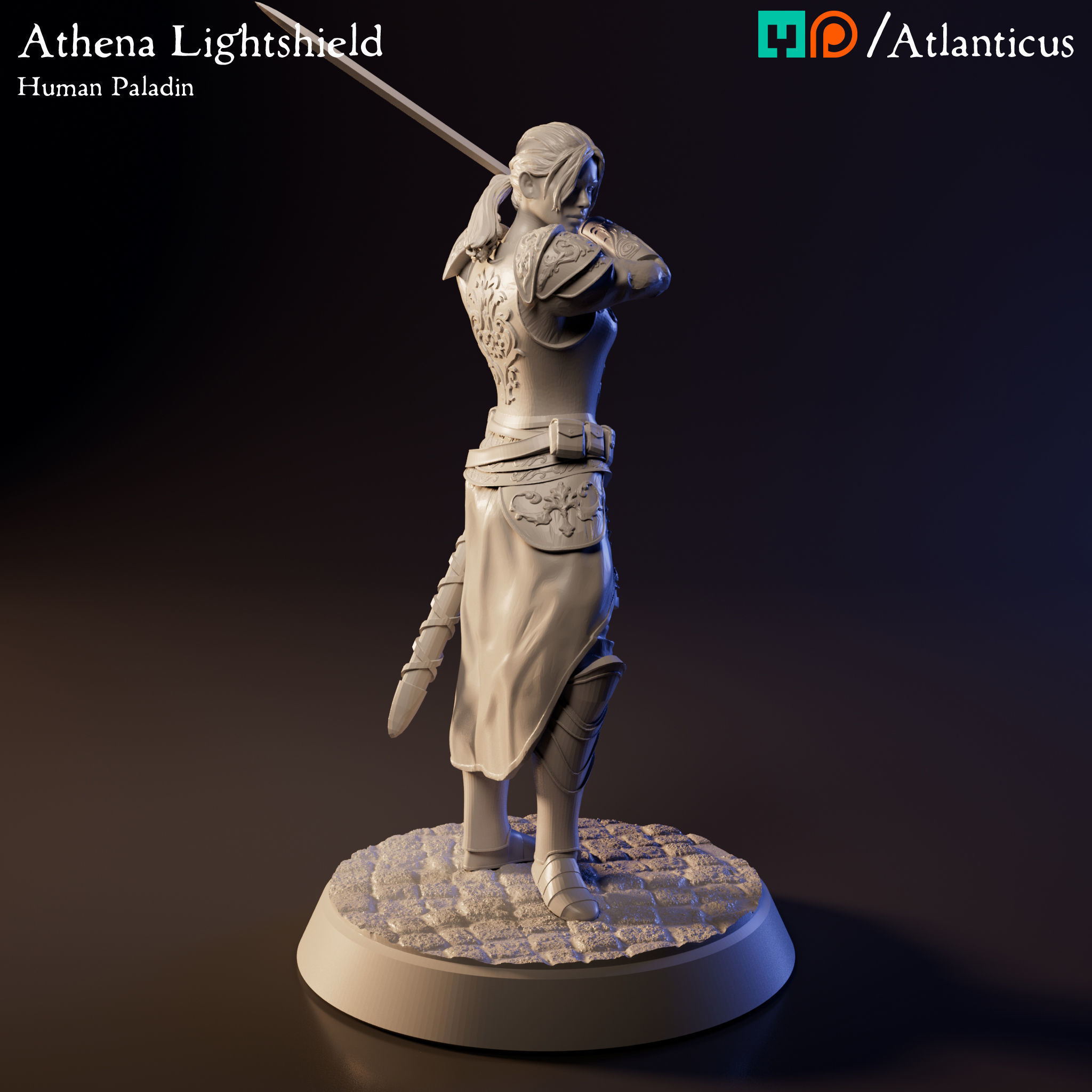 Female Human Paladin - Athena Lightshield - Sword 2H 3D print model_2